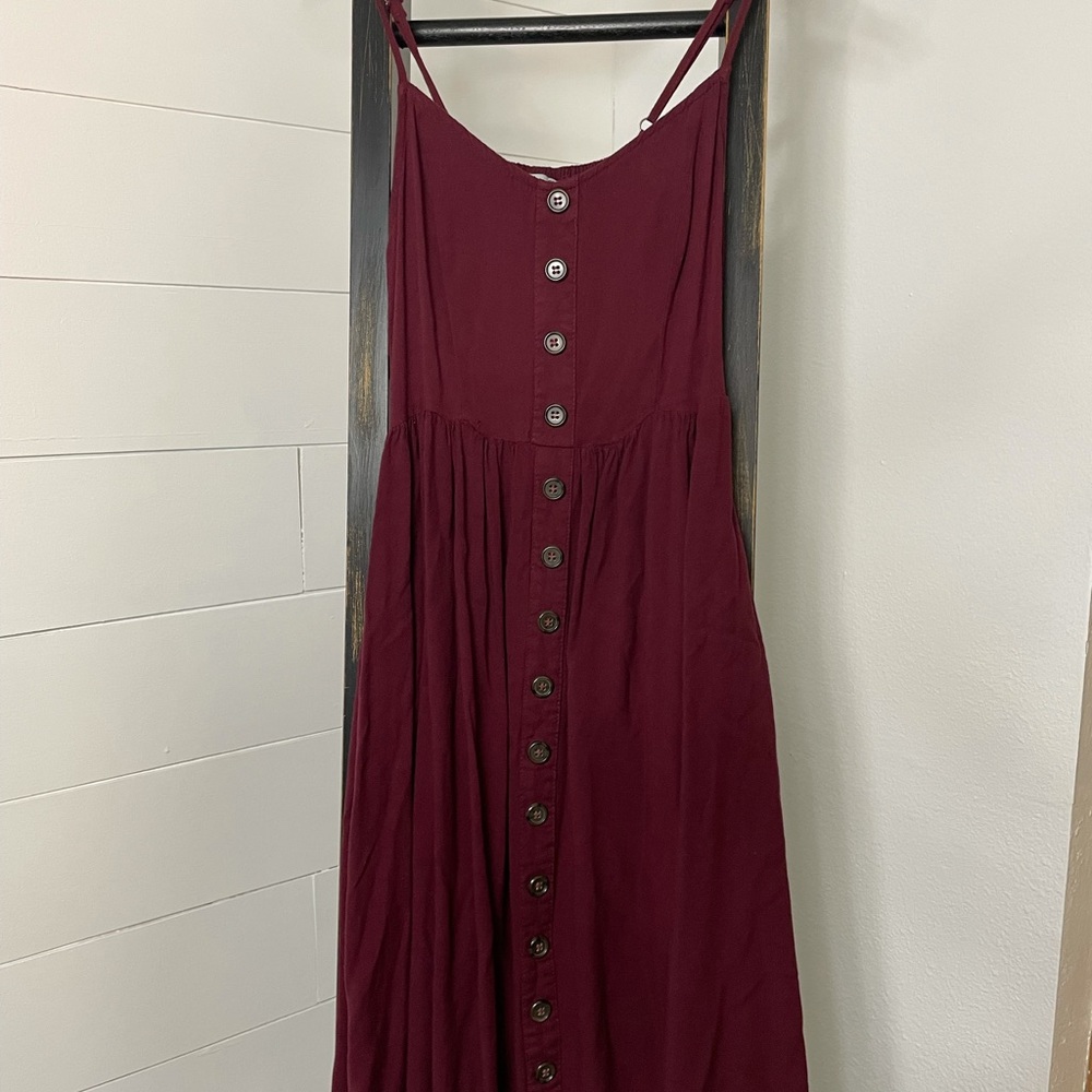 Maroon Button Up Midi Dress